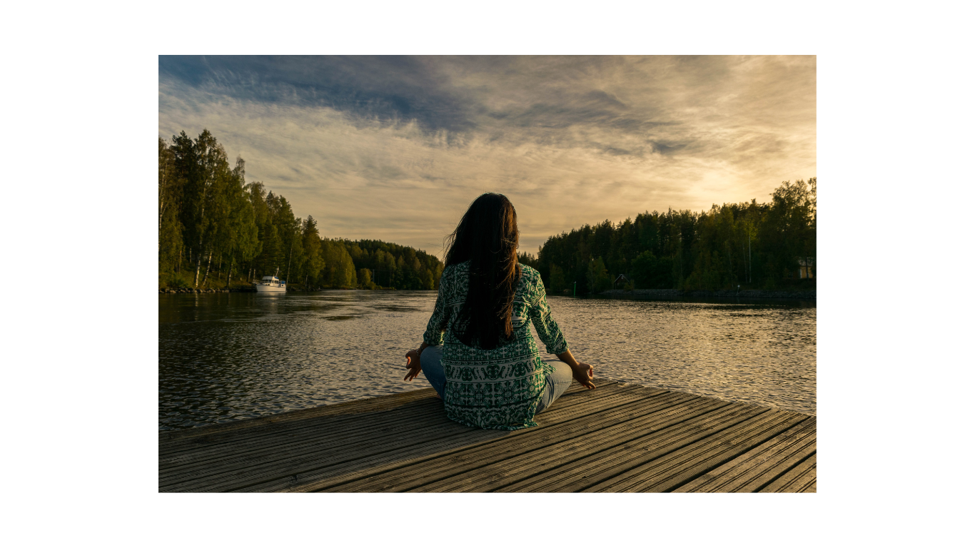 pampering self-care meditation by the lake
